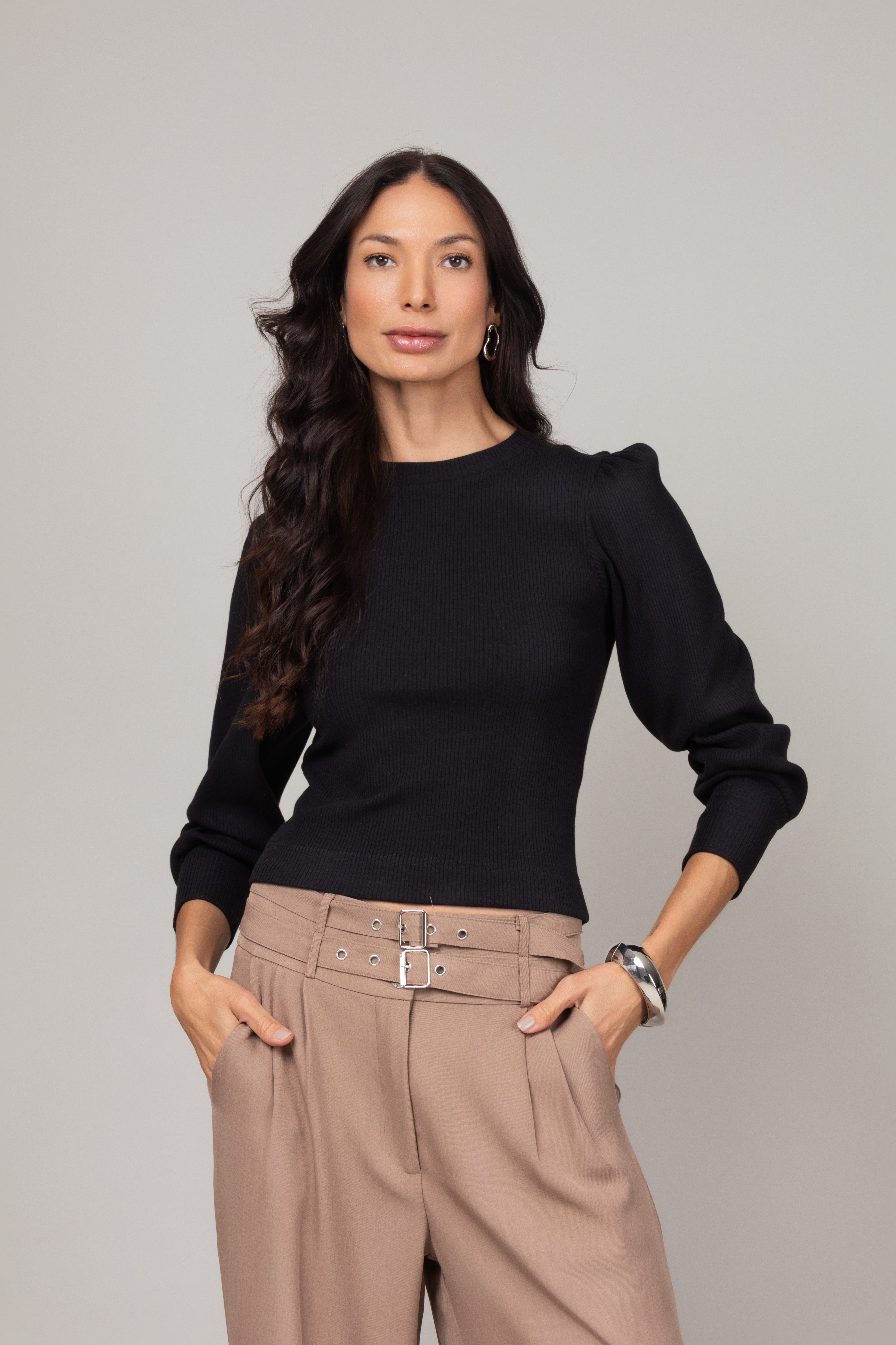 Blusa Canelada de Manga Longa