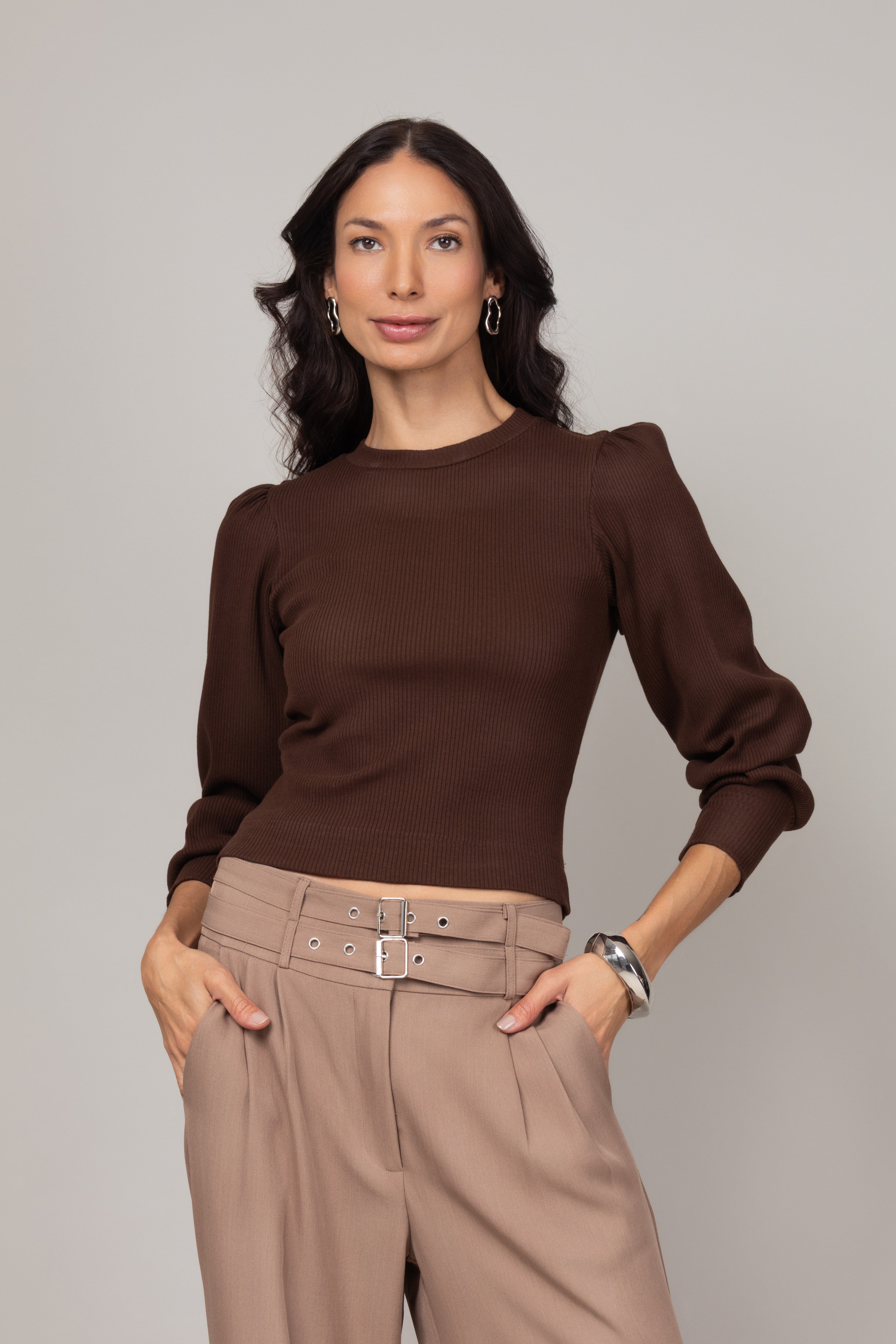 Blusa Canelada de Manga Longa